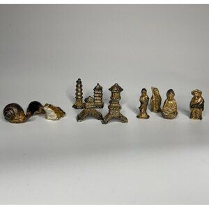 Vintage Set 12 Inarco Japan Mini Figurine Porcelain Buildings, People, Critters